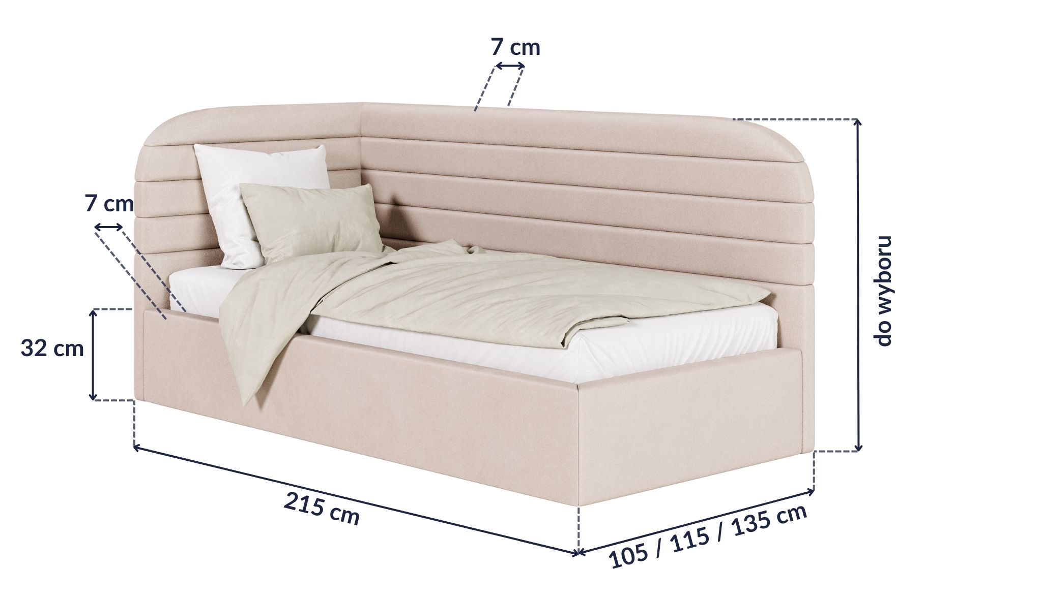 Wymiary łóżka tapicerowanego AURORA